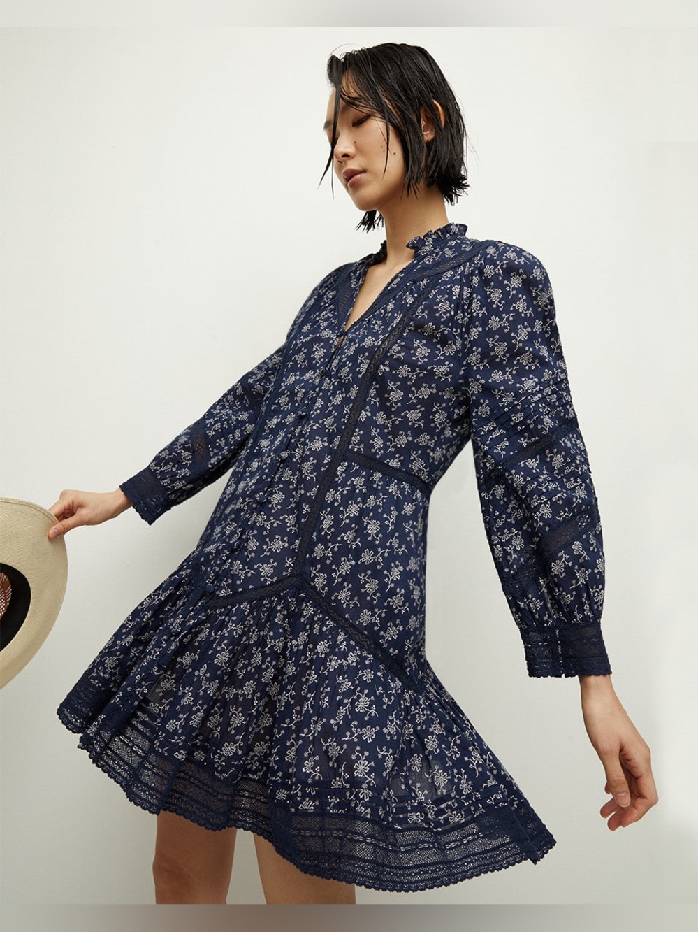 Veronica Beard Nayari Midi Dress Womens 8 Blue White Floral Voile Boho Peasant